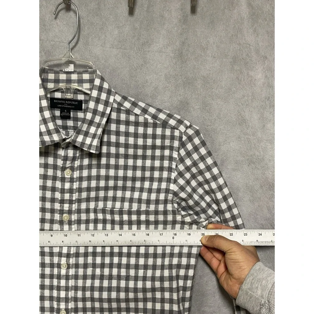 Banana Republic Shirt Men S Standard Gingham Check‎ Linen Cotton Roll Up Sleeves